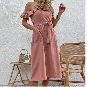 Elegant Dress with Ruffle Sleeves, NWT